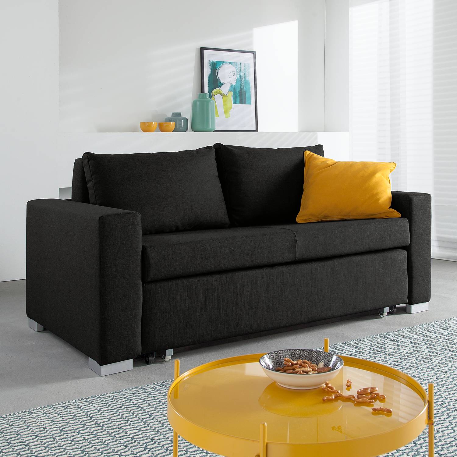 mooved Schlafsofa Latina 2-Sitzer Schwarz Webstoff 170x90x90 cm (BxHxT) mit Schlaffunktion/Bettkasten Modern von Mørteens