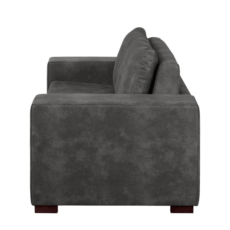 home24 Schlafsofa Basic mit XL Armlehne Grau/Basalt Microfaser Bera 196cm Industrial von home24