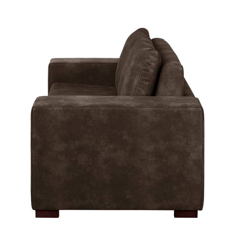 home24 Schlafsofa Basic mit XL Armlehne Braun/Espresso Microfaser Bera 196cm Industrial von home24