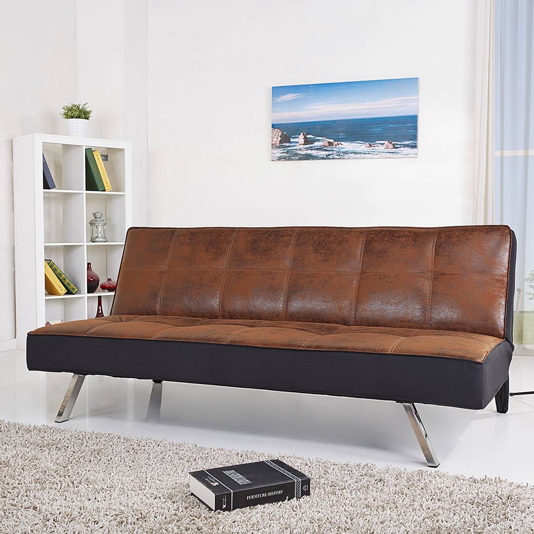 mooved Schlafsofa Savigna Braun Microfaser 179x77x93 cm (BxHxT) mit Schlaffunktion Industrial von mooved