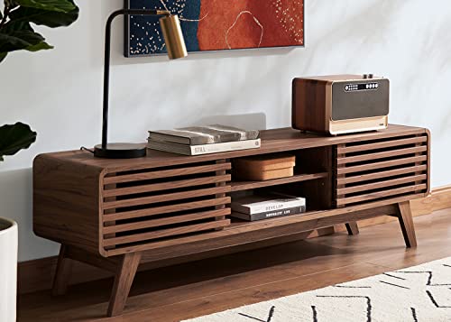 mopio Ensley TV-Ständer, Mid Century Modern für 55/60/65 Zoll Fernseher, Bauernhaus-TV-Ständer, Unterhaltungszentrum mit Stauraum, TV und Medienkonsol für Wohnzimmer (Walnuss, 59 Zoll) von mopio