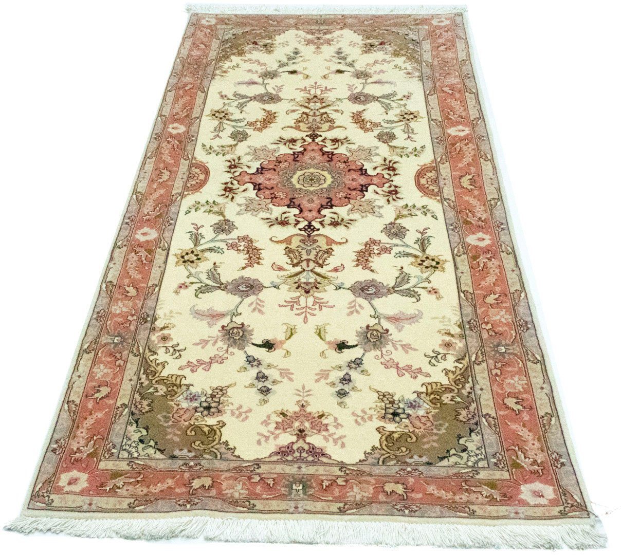 Hochflor-Läufer Täbriz 50 Raj Medaillon Beige 199 x 85 cm, morgenland, rechteckig, Höhe: 10 mm, Unikat mit Zertifikat von morgenland