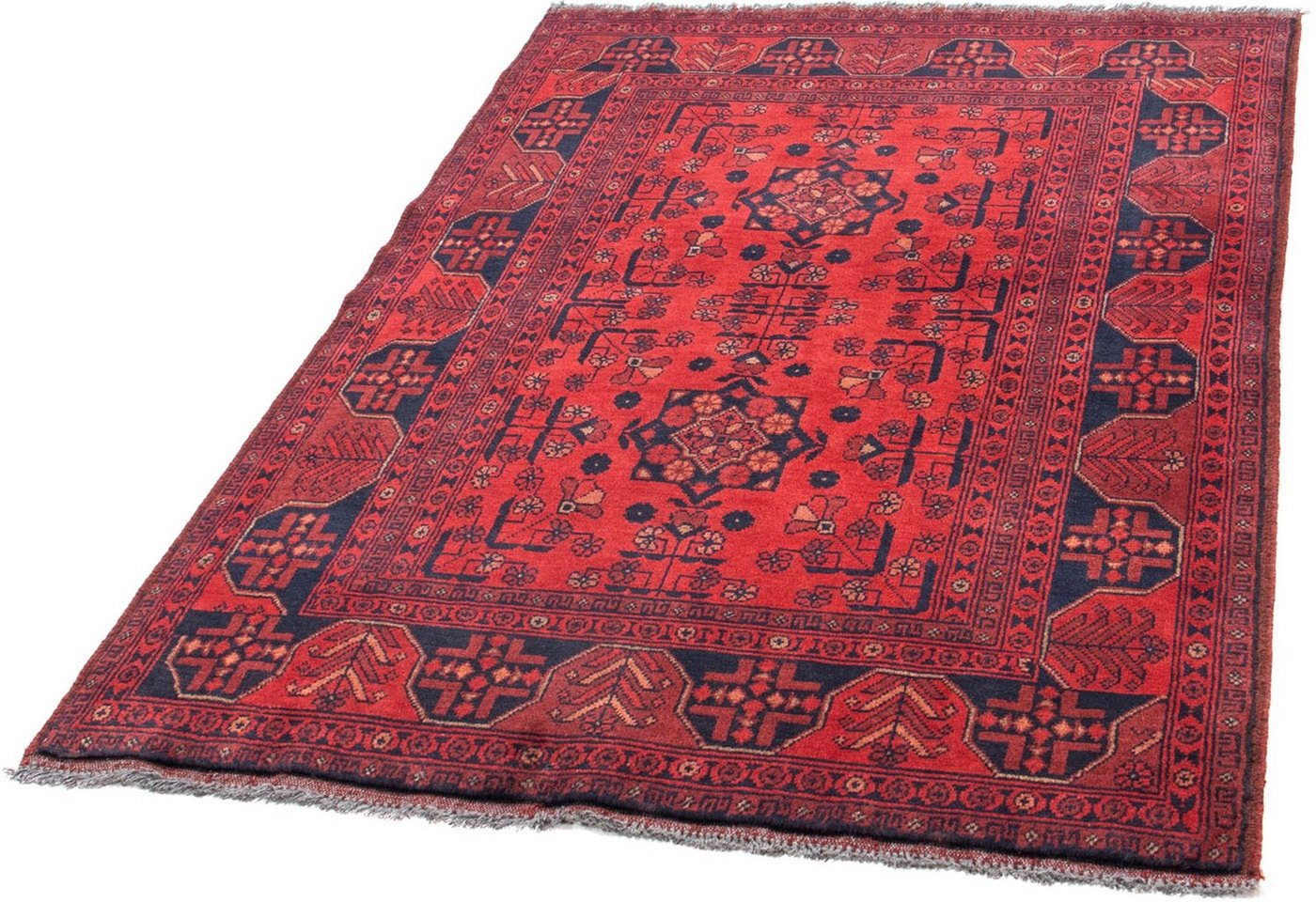 Orientteppich Afghan - Kunduz - 151 x 103 cm - rot, morgenland, rechteckig, Höhe: 7 mm, Wohnzimmer, Handgeknüpft, Einzelstück mit Zertifikat von morgenland