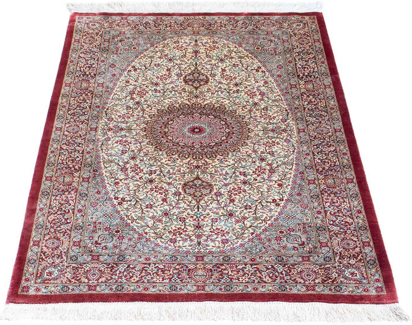 Orientteppich Perser - Ghom - 122 x 79 cm - beige, morgenland, rechteckig, Höhe: 10 mm, Wohnzimmer, Handgeknüpft, Einzelstück mit Zertifikat von morgenland