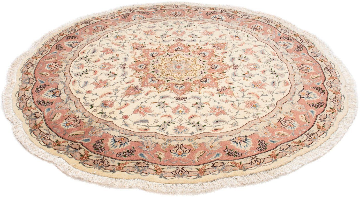 Orientteppich Perser - Täbriz - Royal rund - 150 x 150 cm - beige, morgenland, rund, Höhe: 7 mm, Wohnzimmer, Handgeknüpft, Einzelstück mit Zertifikat von morgenland