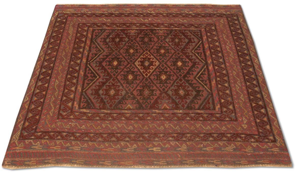 Wollteppich Kelim Afghan Teppich handgewebt rot, morgenland, quadratisch, Höhe: 6 mm, Kurzflor von morgenland