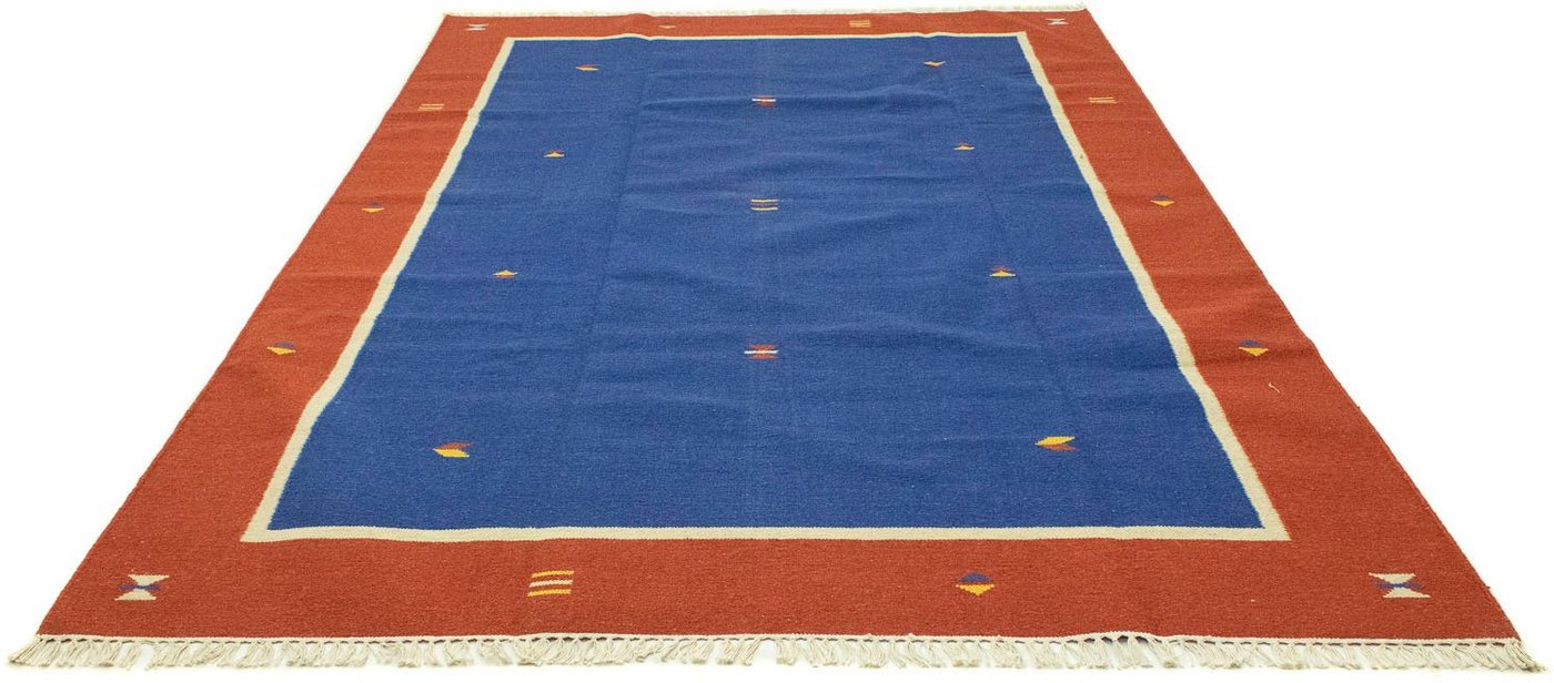 Wollteppich Kelim Teppich handgewebt blau, morgenland, rechteckig, Höhe: 6 mm, Kurzflor von morgenland