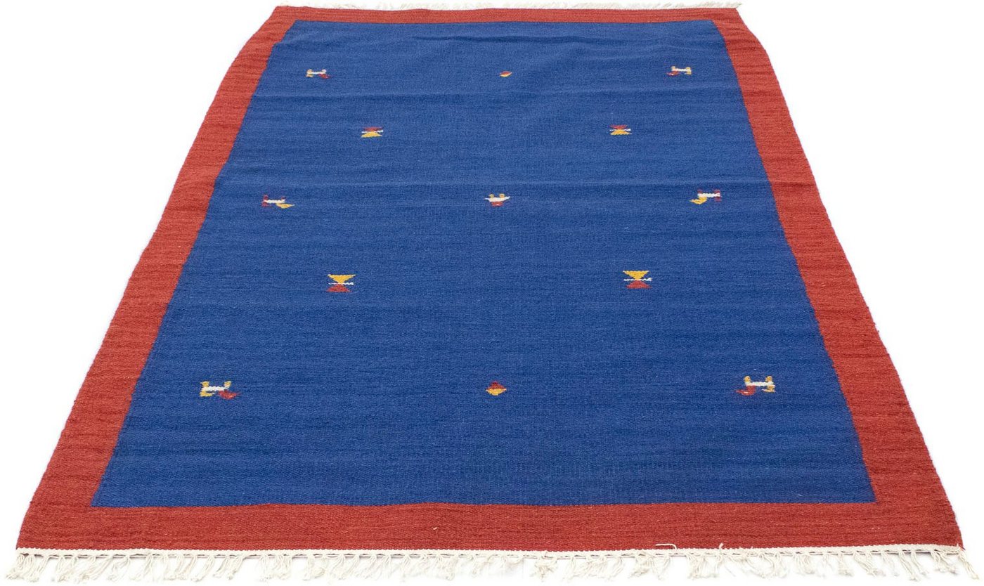 Wollteppich Kelim Teppich handgewebt blau, morgenland, rechteckig, Höhe: 6 mm, Kurzflor von morgenland