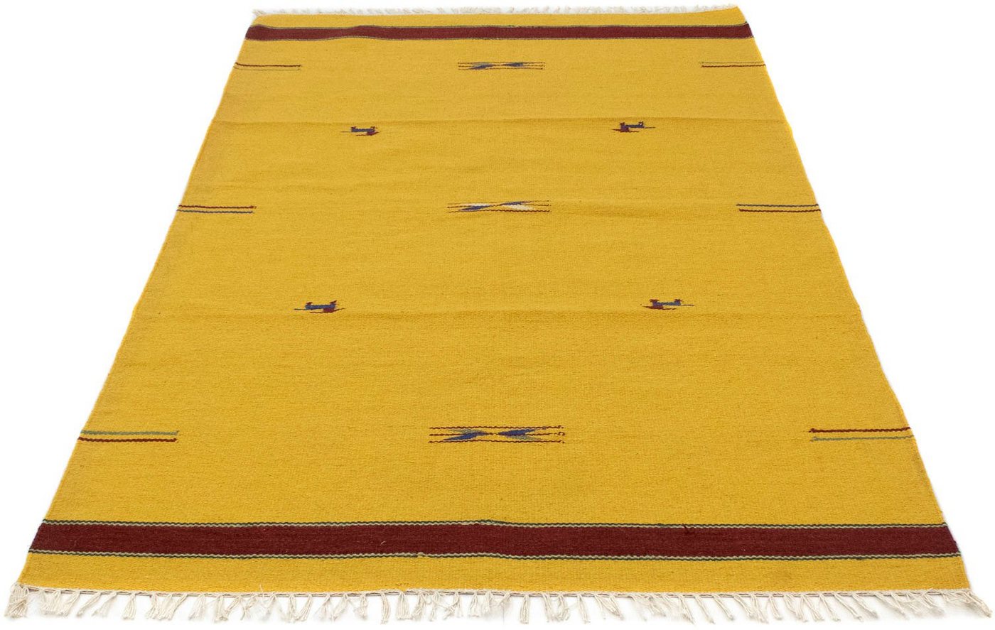 Wollteppich Kelim Teppich handgewebt gelb, morgenland, rechteckig, Höhe: 6 mm, Kurzflor von morgenland
