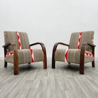 2Er Set Mid Century Sessel - Retro Lounge Sessel Moderner Stuhl Relax Im Vintage Stil Handgefertigter Aus Nussbaum Und Wollteppich von moroccanhomeliving