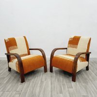 2Er Set Mid Century Sessel - Retro Lounge Sessel Moderner Stuhl Relax Im Vintage Stil Handgefertigter Aus Nussbaum Und Wollteppich von moroccanhomeliving