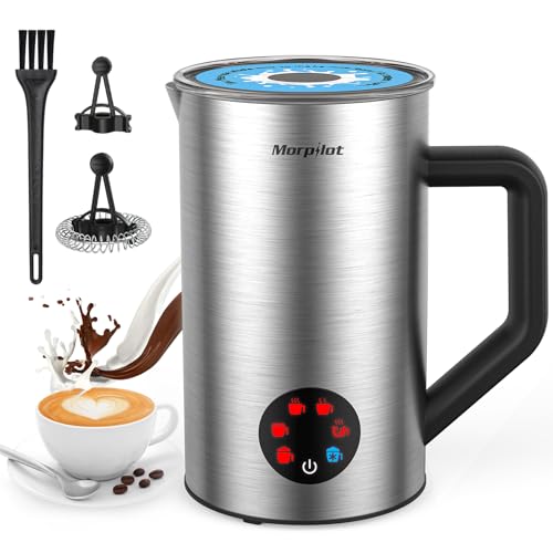 Milchaufschäumer Elektrisch 4 in 1 - Automatischer Milchaufschäumer 350 ml Milchdampfer und Wärmer Edelstahl Milcherhitzer Heiß & Kalt Milchschäumer für Latte Kaffee Schokolade von morpilot