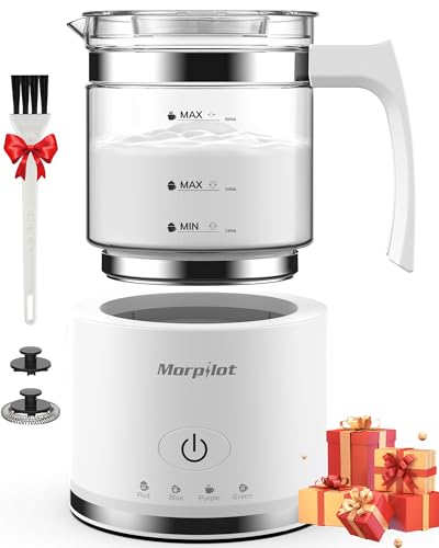 Morpilot Elektrischer Milchaufschäumer, Milchaufschäumer aus Glas, schön zu sehen, 4 in 1 Funktion, Fassungsvermögen 250 ml Cappuccino oder 500 ml heiße Milch, geteiltes Design, Weiß von morpilot