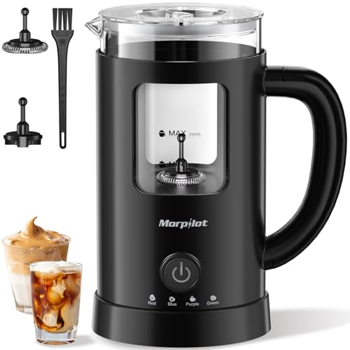 Morpilot Milchaufschäumer Elektrisch, 130-600ml 550W, 4 in 1 Milchschäumer für Heißer und Kalter, Visuelles Glas, Latte-Design, Schwarz von morpilot