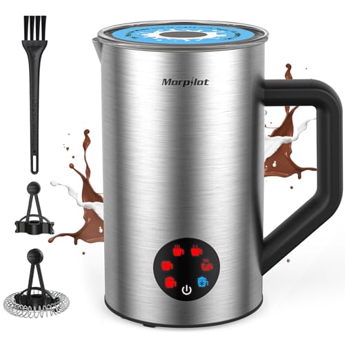 Milchaufschäumer Elektrisch 6 in 1, Morpilot Milchschäumer für Heißer und Kalter und Schokolade, 350ml 550W, Antihaftbeschichtung, Leicht zu Reinigen von morpilot