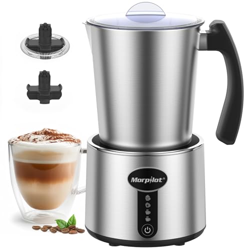 Morpilot Milchaufschäumer Elektrisch 4 in 1, 500ml Fassungsvermögen, Milchschäumer für Heißer und Kalter Milchschaum und Schokolade, Antihaftbeschichtung, Spülmaschinenfest, Edelstahl von morpilot