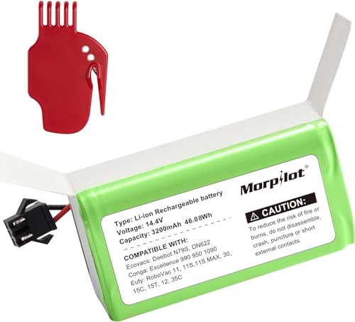 morpilot Ersatzakku für eufy RoboVac, 3200mAh Kompatibel mit RoboVac 11 11S 11S MAX 15C 15T 25C 25C Max 30 30C 30 Max 35C, G10 Hybrid G20 Serie G30 Serie G40 Hybrid+, Tesvor X500 Akku, mit Bürste von morpilot