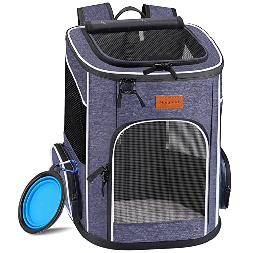 Morpilot Katzenrucksack, Hunderucksack für Katzen und Hunde Welpen, Atmungsaktive und Faltbare Haustier Rucksack mit Transparentes Fenster und Anti-offener Reißverschluss von morpilot