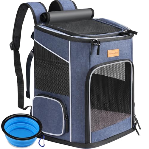 Morpilot Katzenrucksack, Hunderucksack für Katzen und Hunde Welpen, Atmungsaktive und Faltbare Haustier Rucksack mit Transparentes Fenster und Anti-offener Reißverschluss von morpilot