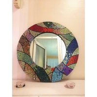 Runder Mosaikspiegel, Bunter Regenbogenmosaikspiegel von mosaicandglassdesign