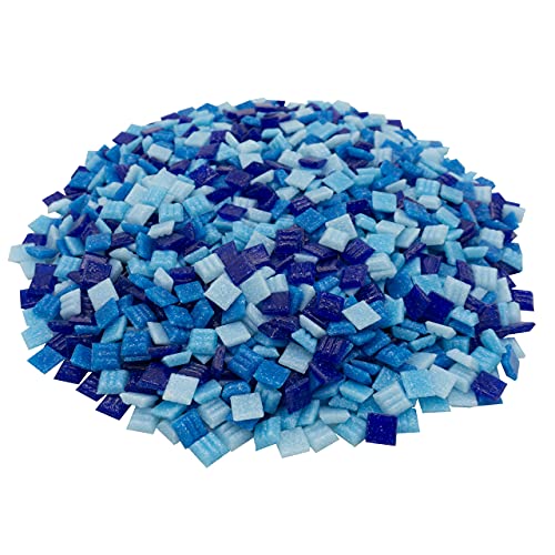 mosamare Mosaiksteine zum Basteln - Bunte Farbvarianten - (1x1 cm, 900g, ca. 1300 St.) - Glasmosaik - Keine Kunststoffverpackung - Blau Mix Hell von mosamare