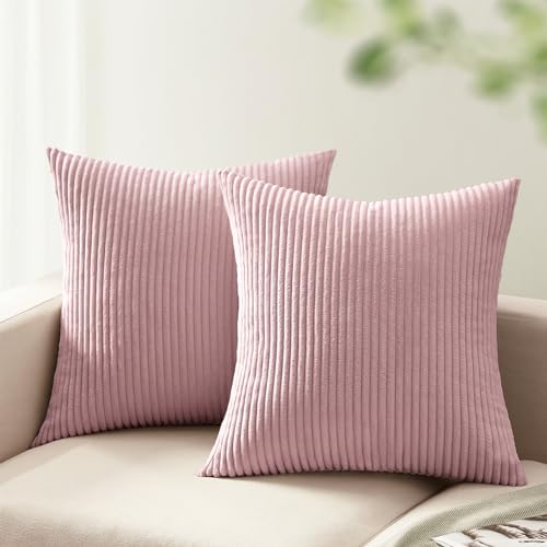 mosayt 2er Set Kissenbezug 45x45 rosa Kordsamt gestreiftes Muster Kissenbezüge Kissenhülle für Dekokissen Sofakissen Couchkissen Deko Kissenhüllen Wohnzimmer Schlafzimmer Mädchen von mosayt