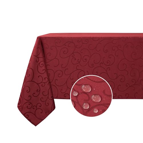 mosayt Tischdecke Damast 140x220cm Tischdecken Wasserdicht Tischtuch Jacquard Lotuseffekt Tafeldecke Fleckschutz Tischwäsche Abwaschbar, Rot von mosayt