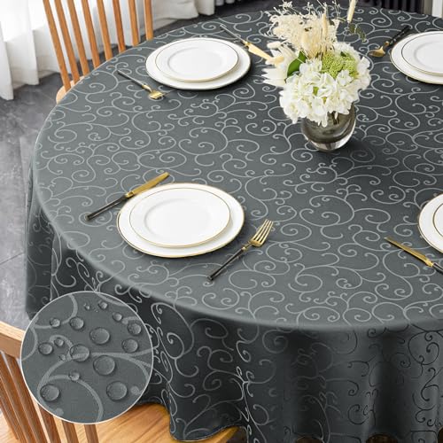 mosayt Tischdecke Rund 180 Abwaschbar Tischdecke Grau Damast Tischdecken Wasserdicht Tischtuch Jacquard Lotuseffekt Tafeldecke Fleckschutz Tischwäsche Abwaschbar Tablecloth von mosayt