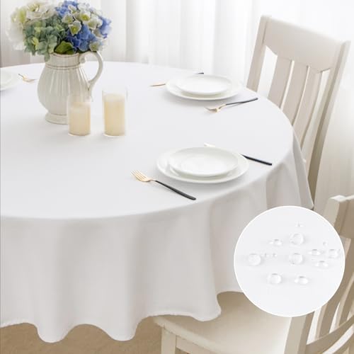 mosayt Tischdecke Runde 180 cm Abwaschbar Tischdecken Weiss Tischtuch Lotuseffekt Leinendecke Fleckschutz Tischwäsche Table Cloth für Esszimmer, Garten, Hochzeiten von mosayt