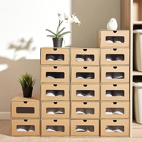 mosegor 10er Schuhbox Aufbewahrungsbox stapelbar mit Sichtfenster & Schublade Pappkarton aus Kraftpapier Schuhkiste Schuhschachtel Schuhkarton Ordnungsboxen von mosegor