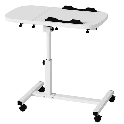 mosegor Mobiler Beistelltisch Höhenverstellbarer Pflegetisch für Bett mit 4 Rollen, 60×40cm Laptoptisch, Drehbare Überbetttisch für Wohnzimmer, Schlafzimmer, Büro,Bett,Sofa, Max 20KG, Weiß von mosegor