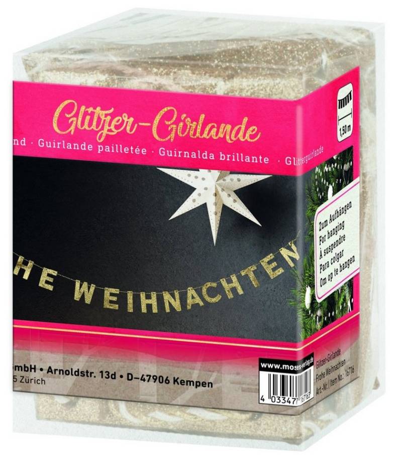 moses Girlande Glitzer-Girlande Frohe Weihnachten in Gold oder Silber von moses
