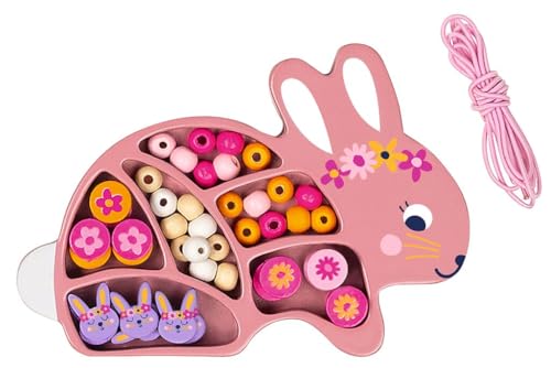 moses Holz-Perlenset Häschen | Kreatives Basteln Hase | Ostergeschenk Bastelset | Kreatives DIY Set Kinder | Schmuck basteln Mädchen von moses
