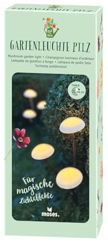 moses. Blatt & Blüte Gartenleuchte Pilz – LED-Gartenlicht mit Timer, warmweißes Licht, zum Stecken in Beet oder Kübel, für drinnen und draußen von moses