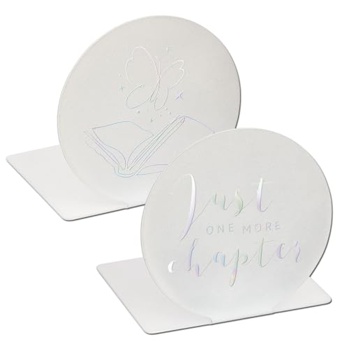 moses. Buchstützen Holographic 2er Set, Dekoratives Buchständer-Set aus Metall mit funkelndem Holografie-Effekt, Silberne Buchstütze mit graviertem Spruch und Buchmotiv im New Adult Design von moses