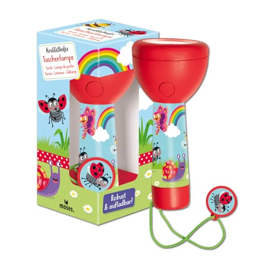 moses. Krabbelkäfer Taschenlampe, kompakte und robuste Kindertaschenlampe mit Handschlaufe, wiederaufladbare Akku Taschenlampe für Outdoor-Abenteuer, Geschenk für Kinder ab 4 Jahren von moses