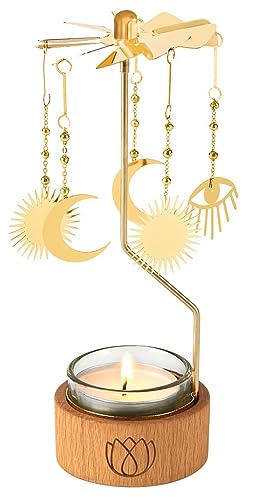 moses. Omm for You Teelicht-Karussell Cosmic, Kerzenhalter aus Holz mit Teelichtglas, mit funkelnden Goldanhängern, in Einer Geschenkbox von moses