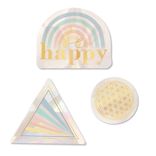 moses. Omm for you Suncatcher Sticker 3er Set, 3 Fensterbilder mit Reflexionseffekt, Fensteraufkleber für Scheiben, Glastüren oder Spiegel, wiederverwendbare Fenstersticker mit Regenbogeneffekt von moses