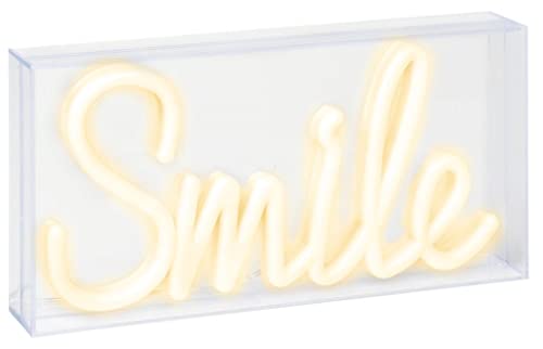 moses. Smile LED-Neonschild, warmleuchtende LED-Lampe mit dekorativem Neon-Schriftzug, USB-betriebene Tisch-Dekoration mit stabilem Ständer und praktischer Timer-Funktion von moses