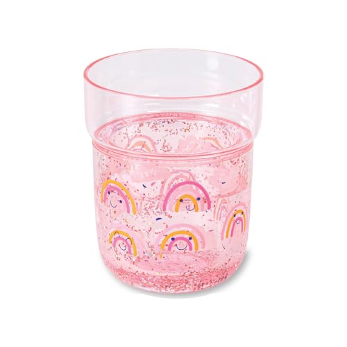 moses. Trinkbecher Glitzer – Rosa getönter Kunststoffbecher für Kinder mit Glitzer, 260ml Kinderbecher zum Trinken lernen oder als Zahnputzbecher, bruchsicher, robust und langlebig (Regenbogen) von moses