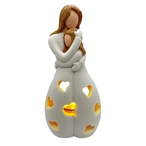 Geschenke für Mutter von Tochter, Kerzenhalter-Statue mit flackernder LED-Kerze, handbemalter Kerzenhalter zum Muttertag, langlebige Mutter-Tochter-Kerzenhalter-Figur, Blumenstrauß-Kerzenhalter von moslate