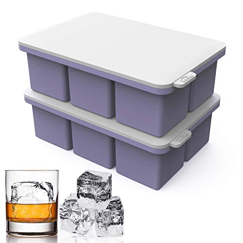 Mossime Eiswürfelform Silikon mit Deckel Runde Eiswürfelbehälter, 5 cm, 2 Stück, 6-Fach Große eiswürfel silikon Ice Cube Tray BPA Frei für Gefrierschrank Kreis, Eis, Cocktail, Whiskey, Tee, Kaffee von mossime