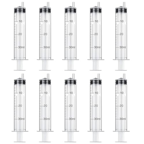 10 Stück 30ml Spritze, Steril Spritzen mit Deckel Kunststoff Spritze zum öl Bremsflüasigkeit, Wiederverwendbare Plastik Spritze zum Kleine Haustierfütterung Motoröl oder Bremsflüssigkeit von MOSTFUN