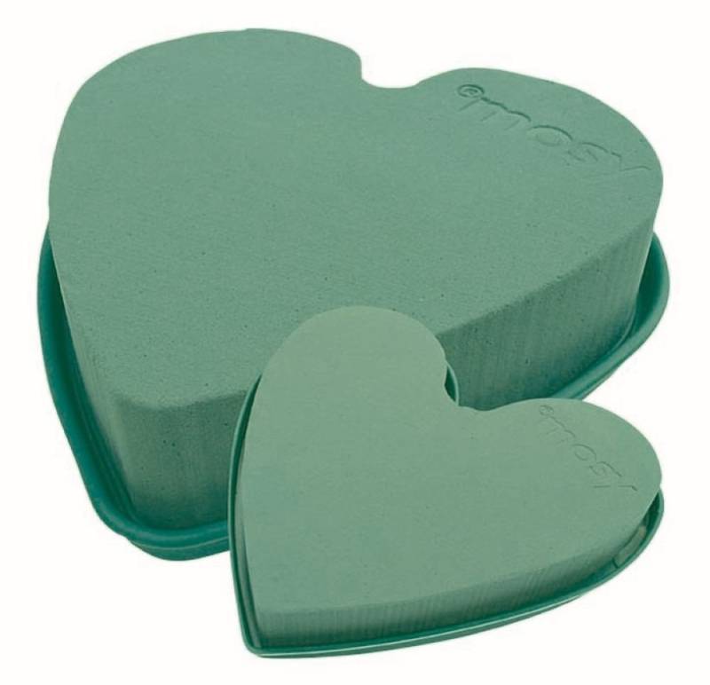 mosy Bastelfilz Steckmoos-Herz, 20 cm, m. Plastikunterl, Gießrand, Wasserspeicher, Steckmasse, Steckschaum, Steckschwamm, klein, Herzform von mosy