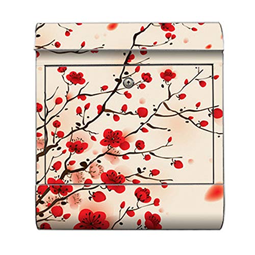 motivX-Ideenwerkstatt Briefkasten Kombi Wandbriefkasten mit Motiv Ast mit roten Blüten von motivX