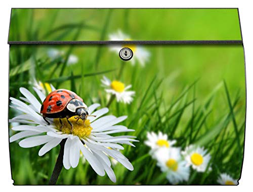 motivX-Ideenwerkstatt Briefkasten Swing Wandbriefkasten mit Motiv Marienkäfer auf grüner Wiese von motivX