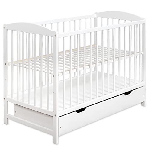 moto-MOLTICO Kinderbett Babybett 60x120 cm – Gitterbett mit Schublade, Höhenverstellbarem Lattenrost und Schlupfsprossen, Umbaubar zum Juniorbett – Weiß moto-MOLTICO Kinderbett Babybett 60x120 cm – Gitterbett mit Schublade, Höhenverstellbarem Lattenrost und Schlupfsprossen, Umbaubar zum Juniorbett – Weiß von moto-MOLTICO