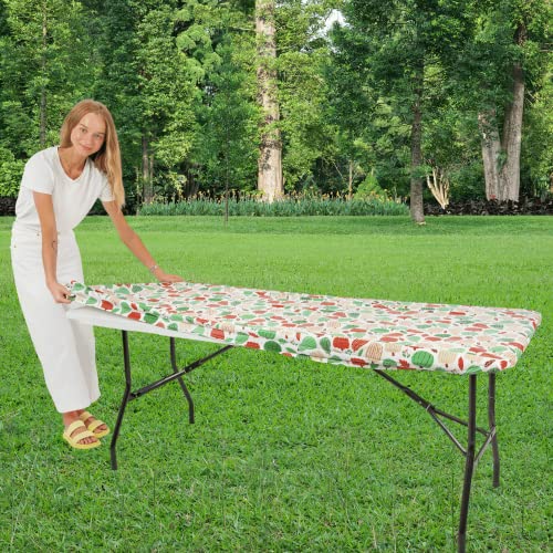 Tischdecke für Klapptisch, rechteckig, Kunststoff-Vinyl-Rückseite mit elastischem Rand, für Weihnachten, Partys, Picknick (Kürbisfarbe, 2,4 m, 81,3 x 243,8 cm) von moty