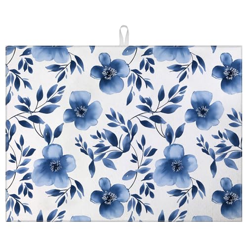 Abtropfmatte für Küchentheke, Blumenblätter, saugfähig, wendbar, Abtropfmatte, Abtropfmatte, 45,7 x 61 cm, Blau Abtropfmatte für Küchentheke, Blumenblätter, saugfähig, wendbar, Abtropfmatte, Abtropfmatte, 45,7 x 61 cm, Blau von mountanlly