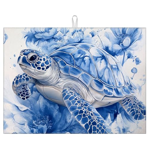 Abtropfmatte für Küchentheke, Wasserfarben, Schildkröte, Blumenmuster, saugfähig, wendbar, Abtropfmatte, 45,7 x 61 cm Abtropfmatte für Küchentheke, Wasserfarben, Schildkröte, Blumenmuster, saugfähig, wendbar, Abtropfmatte, 45,7 x 61 cm von mountanlly